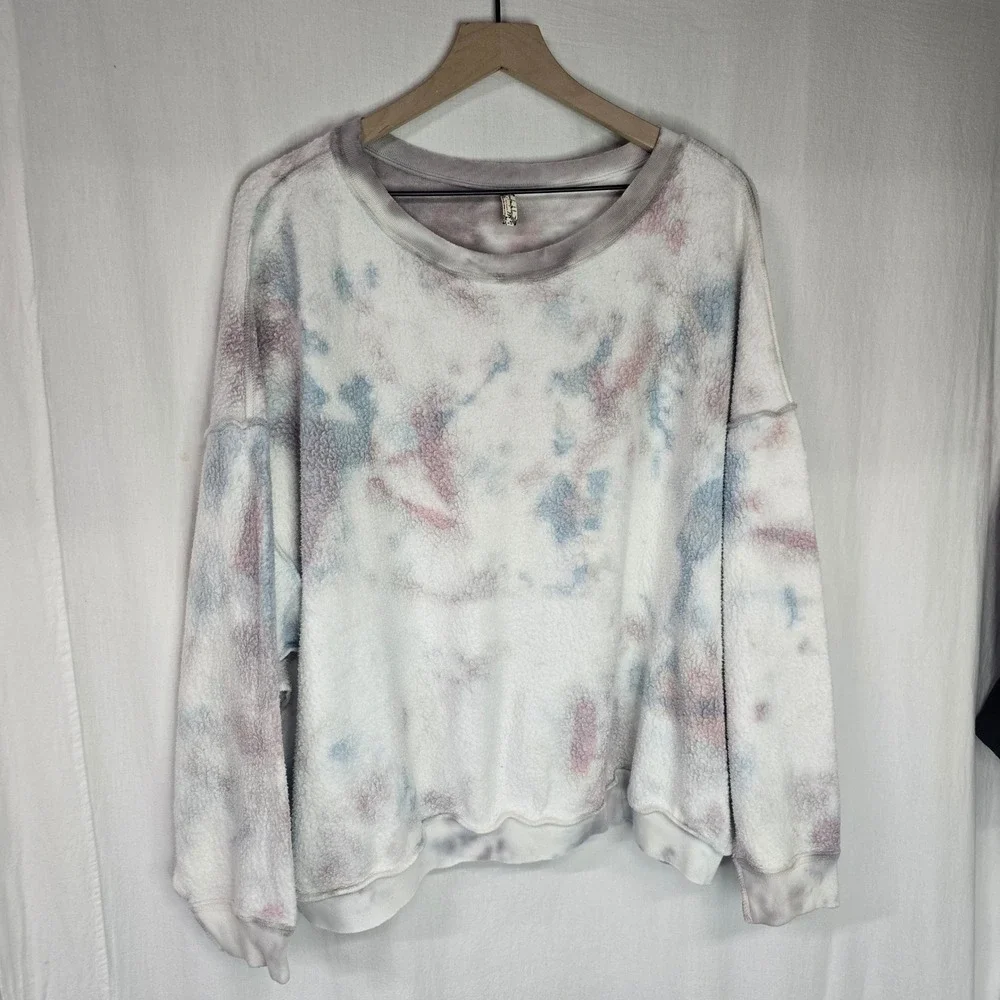 Free People Intimately Kelly Sweatshirt Womens Medium Tie Dye Sherpa Fleece Boho